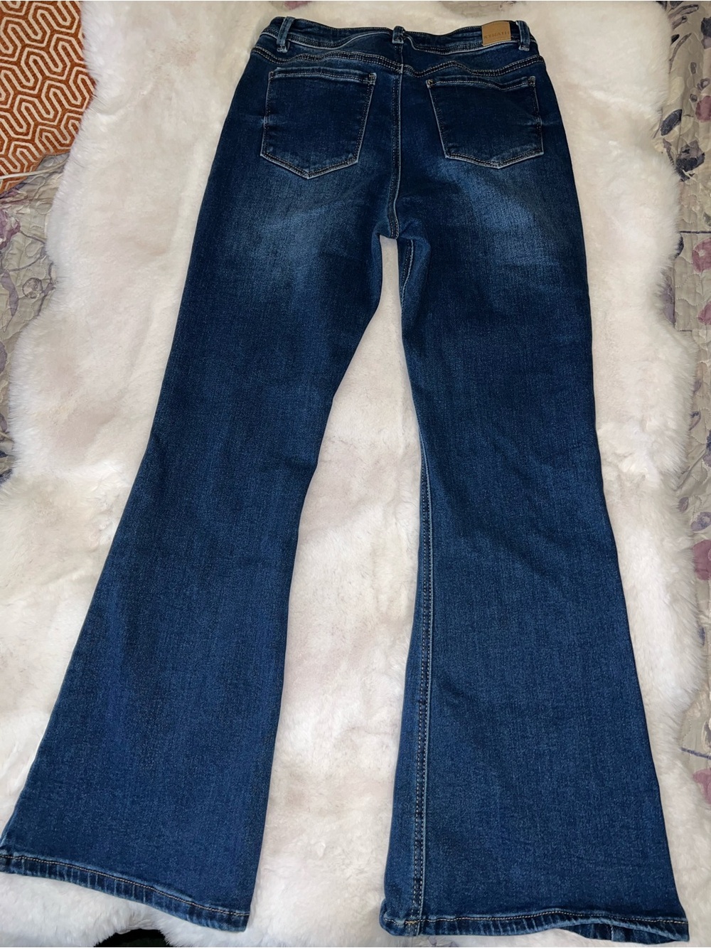 Navy Flare Jeans with Subtle Wash - Picture 5 of 6